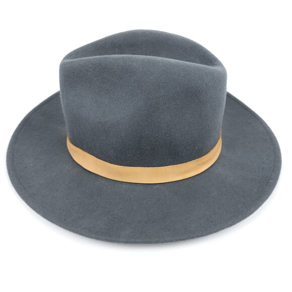 A LACK OF COLOR Rocco Wool Fedora Western Cowgirl Boho Hat Gray Tan Leather 57cm - Picture 5 of 11
